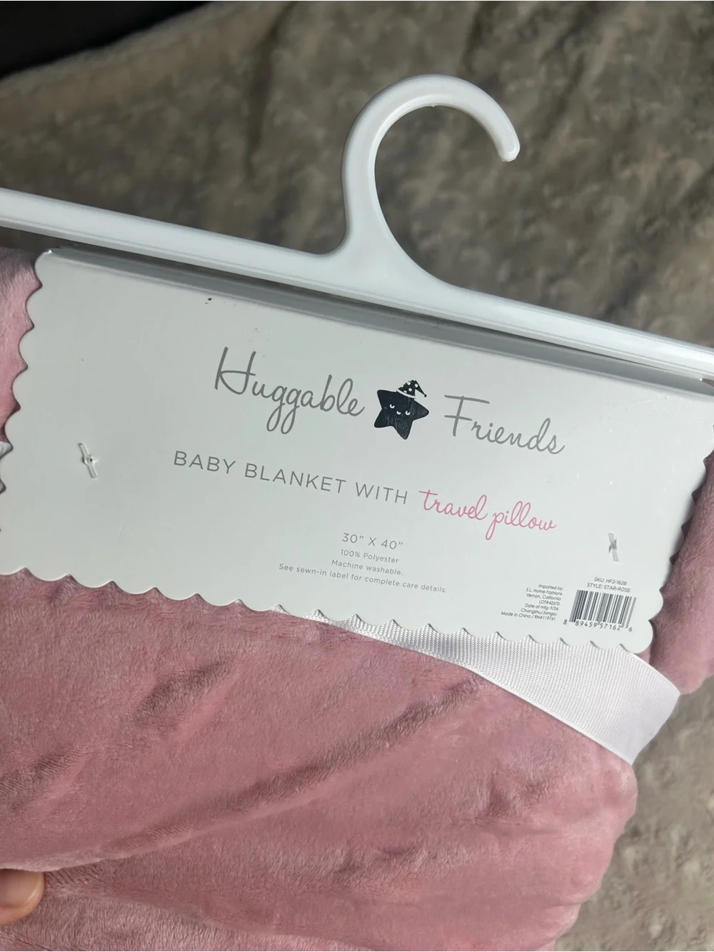 Huggable Friends Pink Star Rose Baby Blanket Travel Pillow SL Home Fashions
